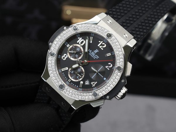 Hublot Big Bang Chronograph Black Dial Replica Watch Custom Moissanite Diamonds 44mm (2)