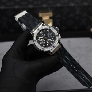 Hublot Big Bang Chronograph Black Dial Replica Watch Custom Moissanite Diamonds 44mm (2)