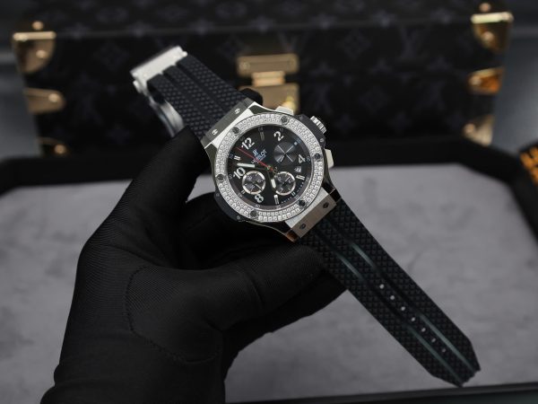 Hublot Big Bang Chronograph Black Dial Replica Watch Custom Moissanite Diamonds 44mm (2)