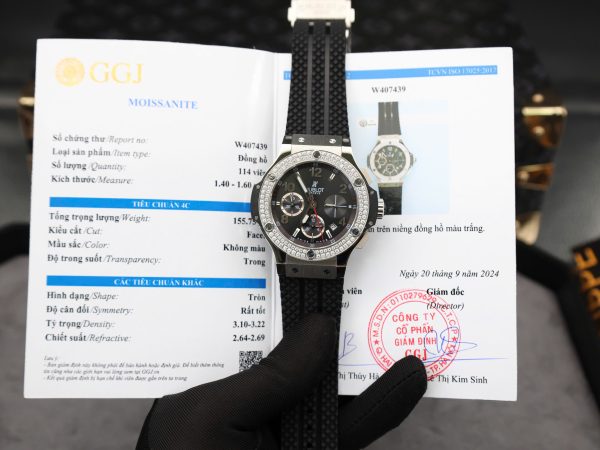 Hublot Big Bang Chronograph Black Dial Replica Watch Custom Moissanite Diamonds 44mm (2)