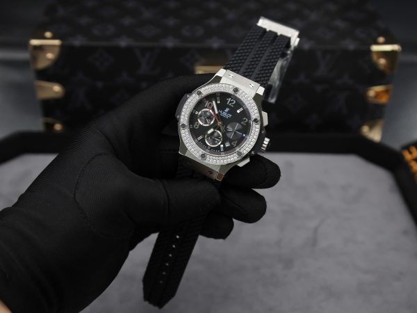 Hublot Big Bang Chronograph Black Dial Replica Watch Custom Moissanite Diamonds 44mm (2)