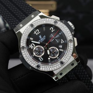 Hublot Big Bang Chronograph Black Dial Replica Watch Custom Moissanite Diamonds 44mm (2)