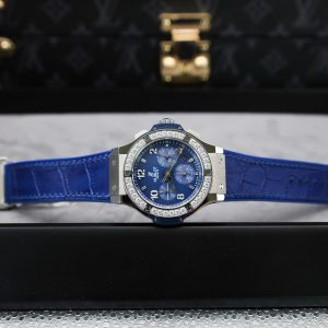 Hublot Big Bang Chronograph Blue Dial Replica Watches Custom Moissanite Diamonds 44mm (2)