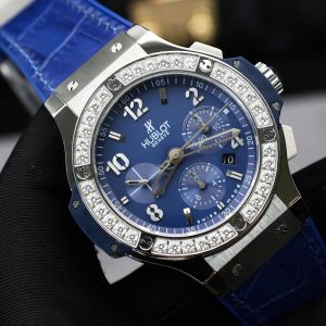 Hublot Big Bang Chronograph Blue Dial Replica Watches Custom Moissanite Diamonds 44mm (2)