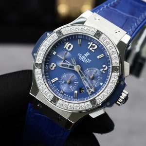 Hublot Big Bang Chronograph Blue Dial Replica Watches Custom Moissanite Diamonds 44mm (2)