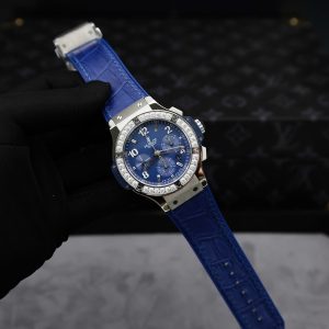 Hublot Big Bang Chronograph Blue Dial Replica Watches Custom Moissanite Diamonds 44mm (2)