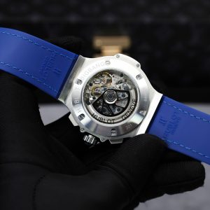 Hublot Big Bang Chronograph Blue Dial Replica Watches Custom Moissanite Diamonds 44mm (2)