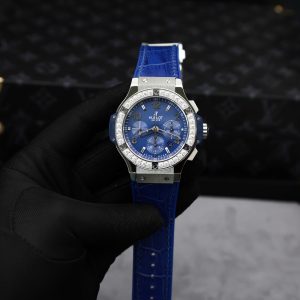 Hublot Big Bang Chronograph Blue Dial Replica Watches Custom Moissanite Diamonds 44mm (2)