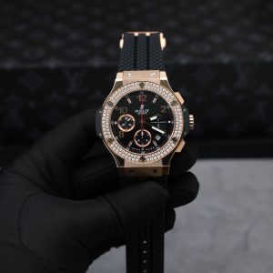 Hublot Big Bang Chronograph King Gold Black Dial Replica Watch Custom Moissanite Diamonds 44mm (2)