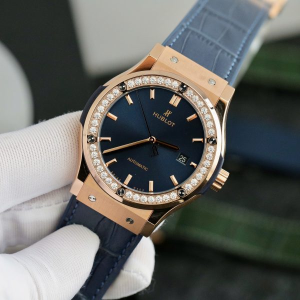 Hublot Classic Fusion King Gold Blue Diamonds Bezel Replica Watch 42mm (3)