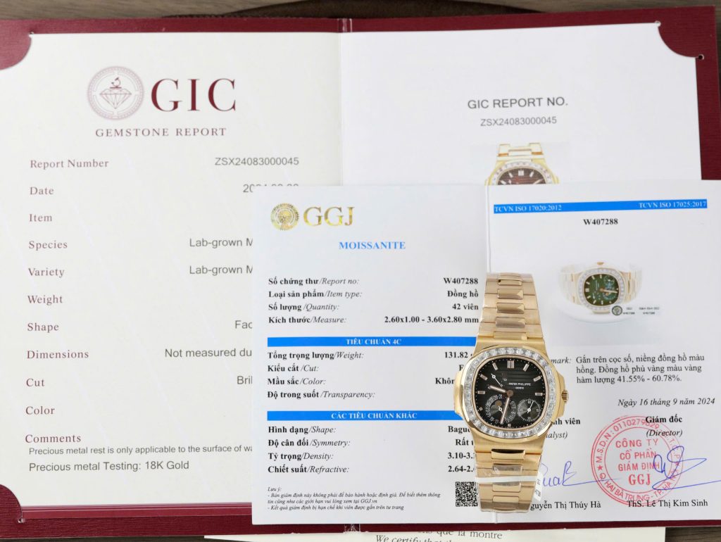 Patek Philippe Nautilus 5724R Replica Watch Gold Wrapped + Moissanite Diamonds PPF Factory 40mm (14)