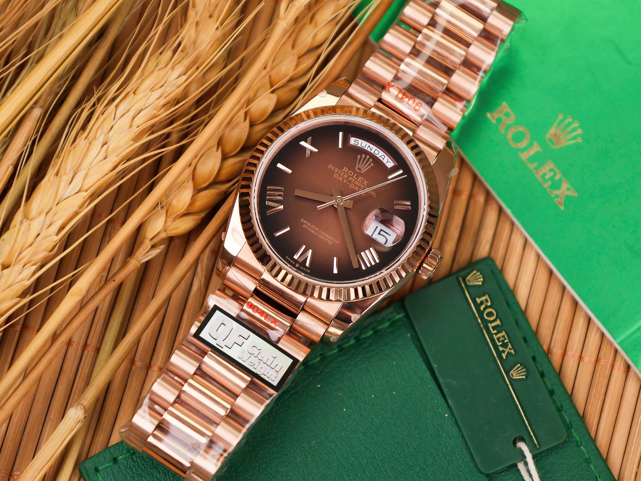 Rolex Best Replica Watch Day-Date 128235 Chocolate Dial Weight 158gram QF Factory 36mm (2)