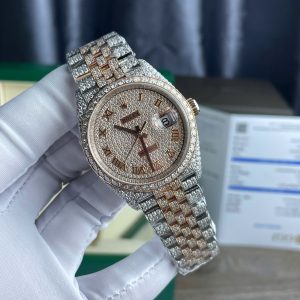 Rolex DateJust Best Replica Watch Gold Wrapped + Moissanite Diamonds Custom 36mm (2)