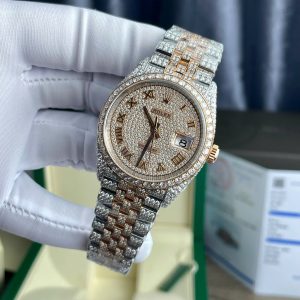 Rolex DateJust Best Replica Watch Gold Wrapped + Moissanite Diamonds Custom 36mm (2)