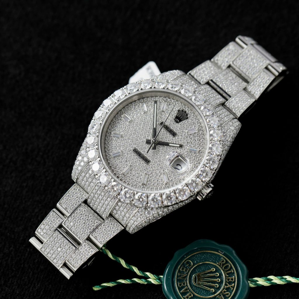 Rolex DateJust Replica Watch Custom Full Moissanite Diamonds 41mm (2)