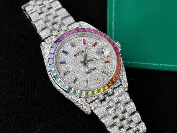 Rolex DateJust Replica Watch Custom Moissanite Diamonds Jubilee Strap 41mm (11)