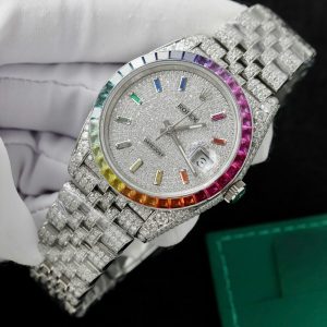 Rolex DateJust Replica Watch Custom Moissanite Diamonds Jubilee Strap 41mm (11)