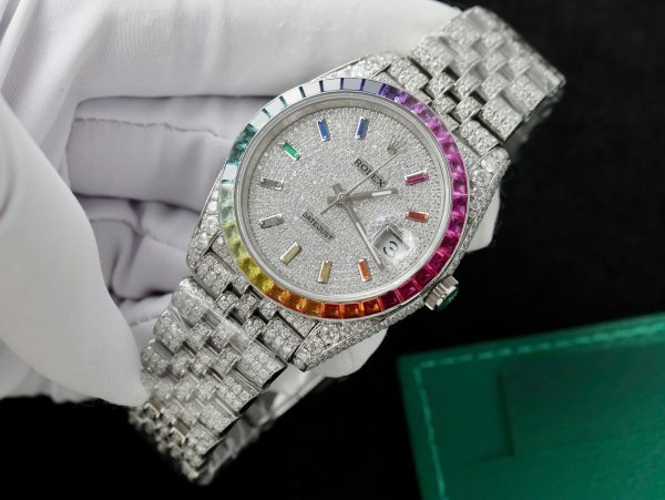 Rolex DateJust Replica Watch Custom Moissanite Diamonds Jubilee Strap 41mm (11)