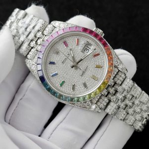 Rolex DateJust Replica Watch Custom Moissanite Diamonds Jubilee Strap 41mm (11)