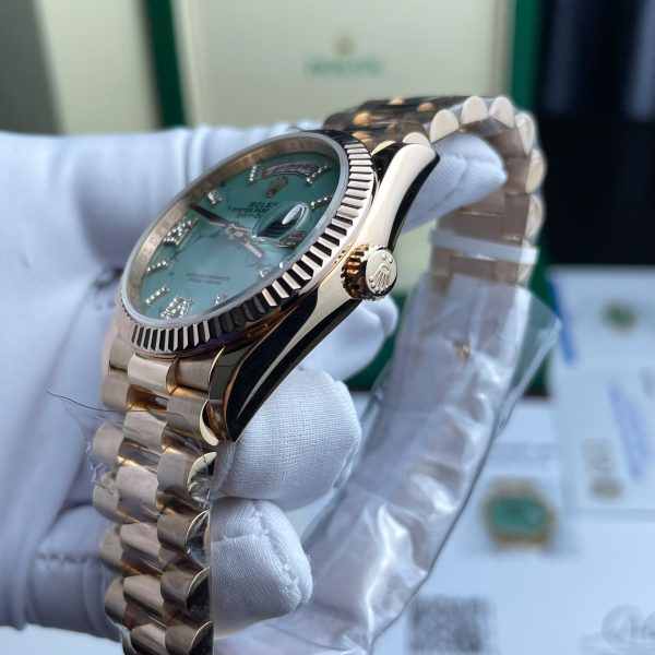 Rolex Day-Date 128238 Dial Turquoise Replica Watch Custom Gold Wrapped Weight 135gram 36mm (2)