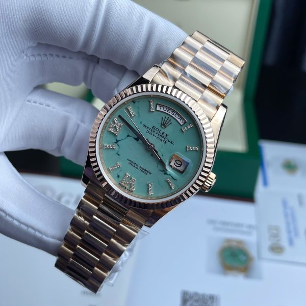 Rolex Day-Date 128238 Dial Turquoise Replica Watch Custom Gold Wrapped Weight 135gram 36mm (2)