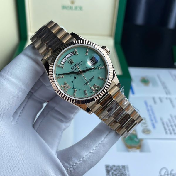 Rolex Day-Date 128238 Dial Turquoise Replica Watch Custom Gold Wrapped Weight 135gram 36mm (2)