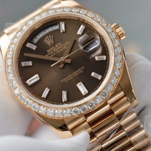 Rolex Day-Date Replica Watch Gold Wrapped Moissanite Diamonds Chocolate Dial GMF 40mm (10)