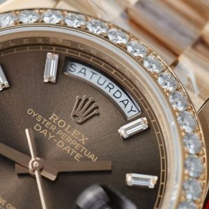 Rolex Day-Date Replica Watch Gold Wrapped Moissanite Diamonds Chocolate Dial GMF 40mm (10)