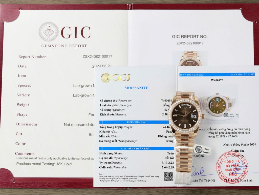 Rolex Day-Date Replica Watch Gold Wrapped Moissanite Diamonds Chocolate Dial GMF 40mm (10)