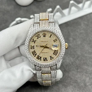 Rolex Iced Out Full Moissanite Diamonds DateJust Demi Gold 41mm (1)