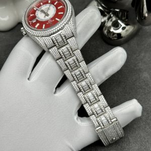 Rolex Iced Out Full Moissanite Diamonds Sky Dweller Red Dial 42mm (1)