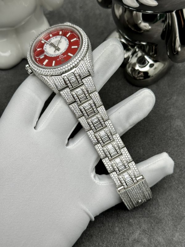 Rolex Iced Out Full Moissanite Diamonds Sky Dweller Red Dial 42mm (1)