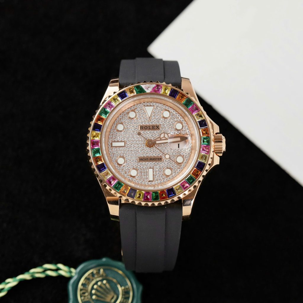 Rolex Yacht-Master Best Replica Watch Gold Wrapped + Moissanite Diamonds Hong Kong 40mm (2)