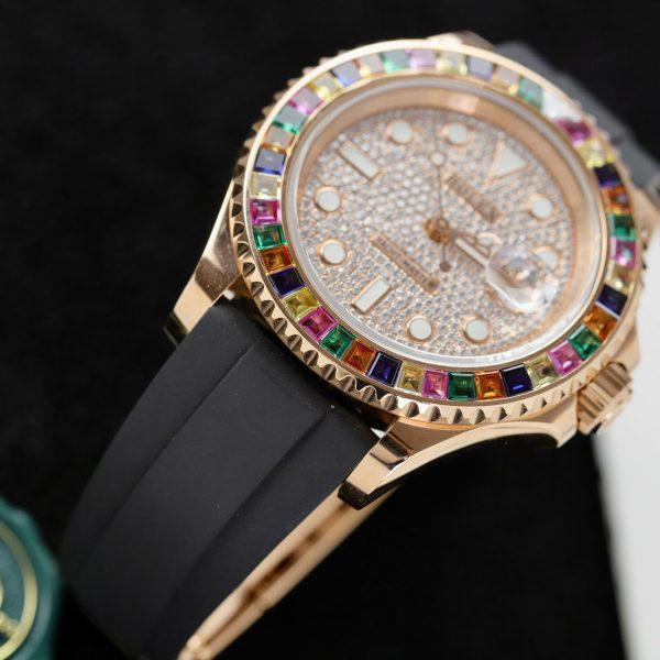 Rolex Yacht-Master Best Replica Watch Gold Wrapped + Moissanite Diamonds Hong Kong 40mm (2)