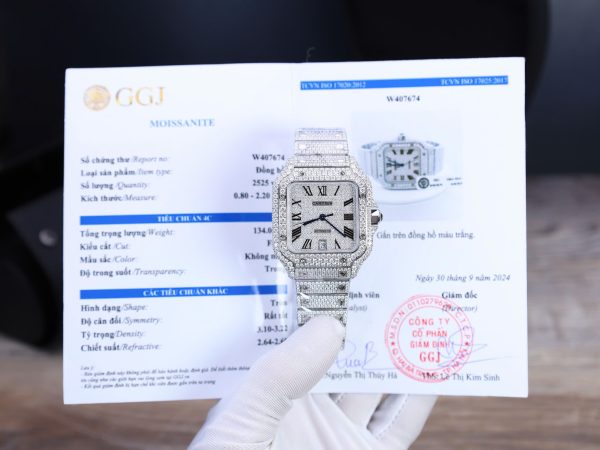 Cartier Santos Best Replica Watch Custom Moissanite Diamonds Hong Kong 39 (2)