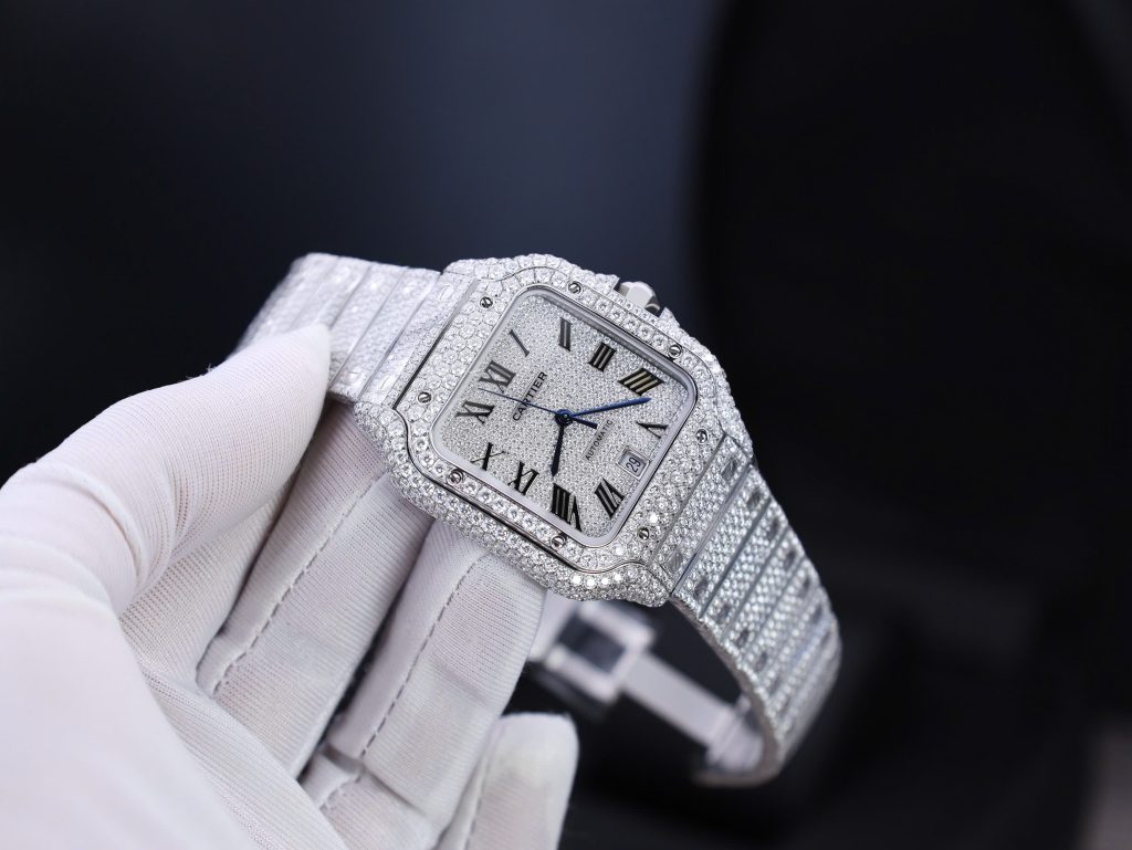 Cartier Santos Best Replica Watch Custom Moissanite Diamonds Hong Kong 39 (2)