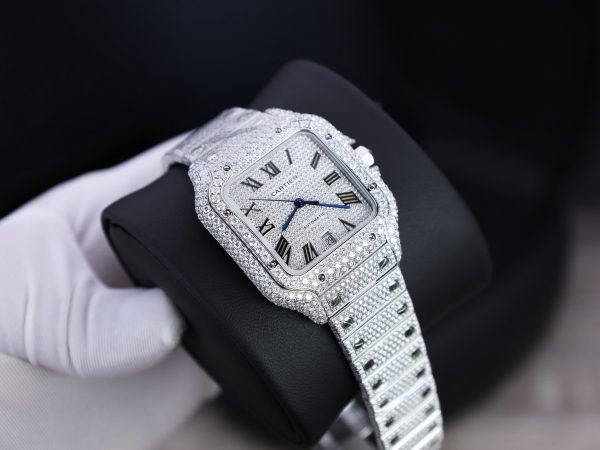 Cartier Santos Best Replica Watch Custom Moissanite Diamonds Hong Kong 39 (2)