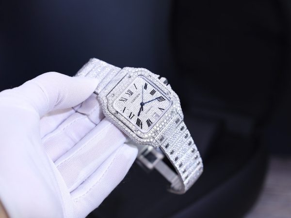 Cartier Santos Best Replica Watch Custom Moissanite Diamonds Hong Kong 39 (2)