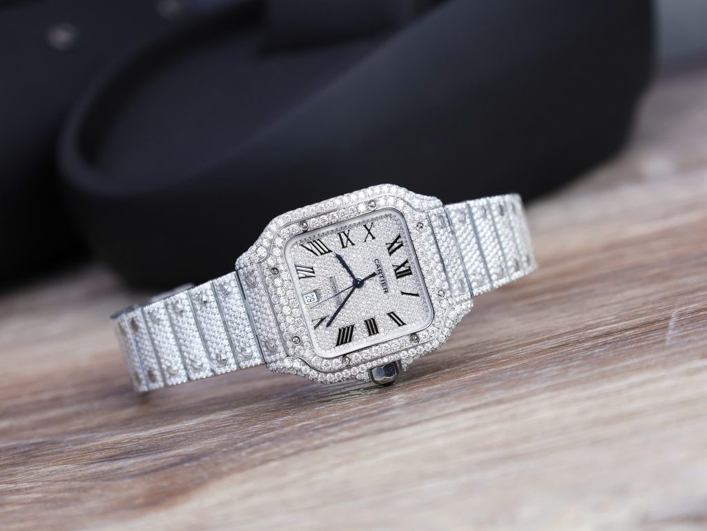 Cartier Santos Best Replica Watch Custom Moissanite Diamonds Hong Kong 39 (2)