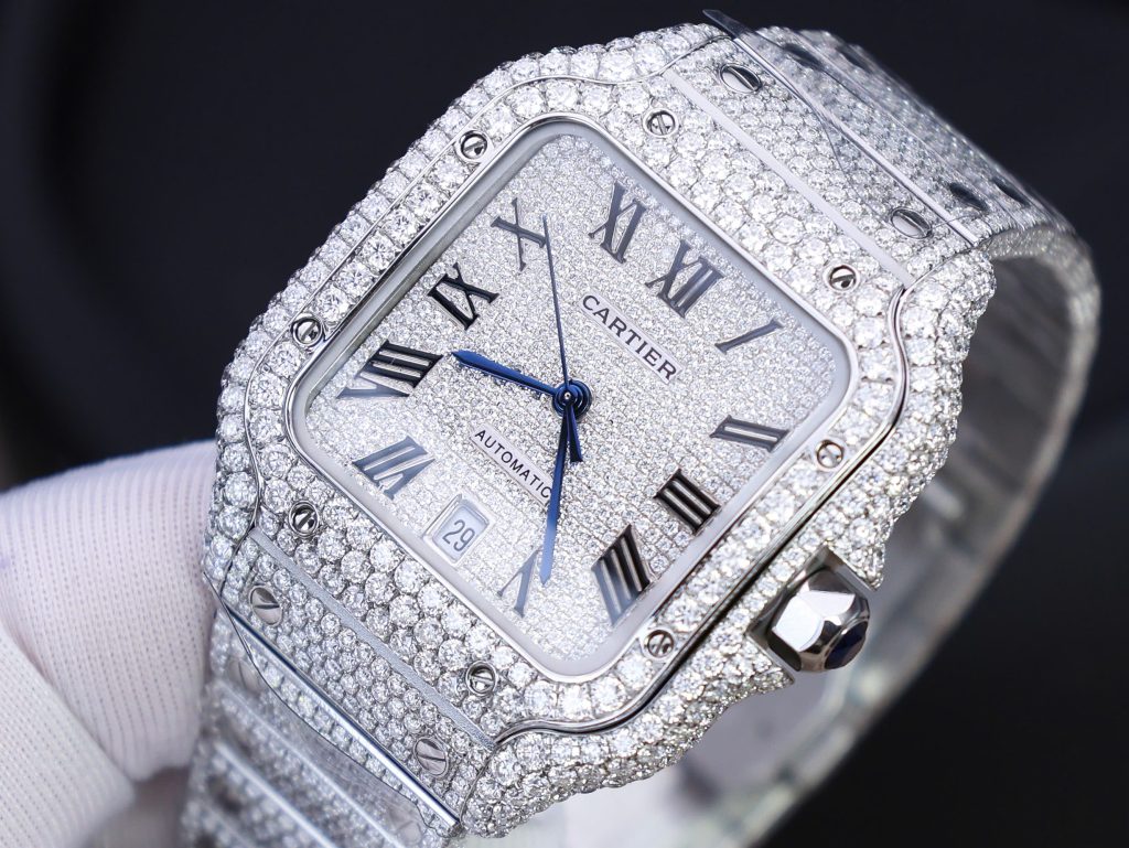 Cartier Santos Best Replica Watch Custom Moissanite Diamonds Hong Kong 39 (2)