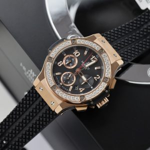 Hublot Replica Watch Big Bang Chronograph King Gold Black Dial Custom Moissanite Diamonds 44mm (2)