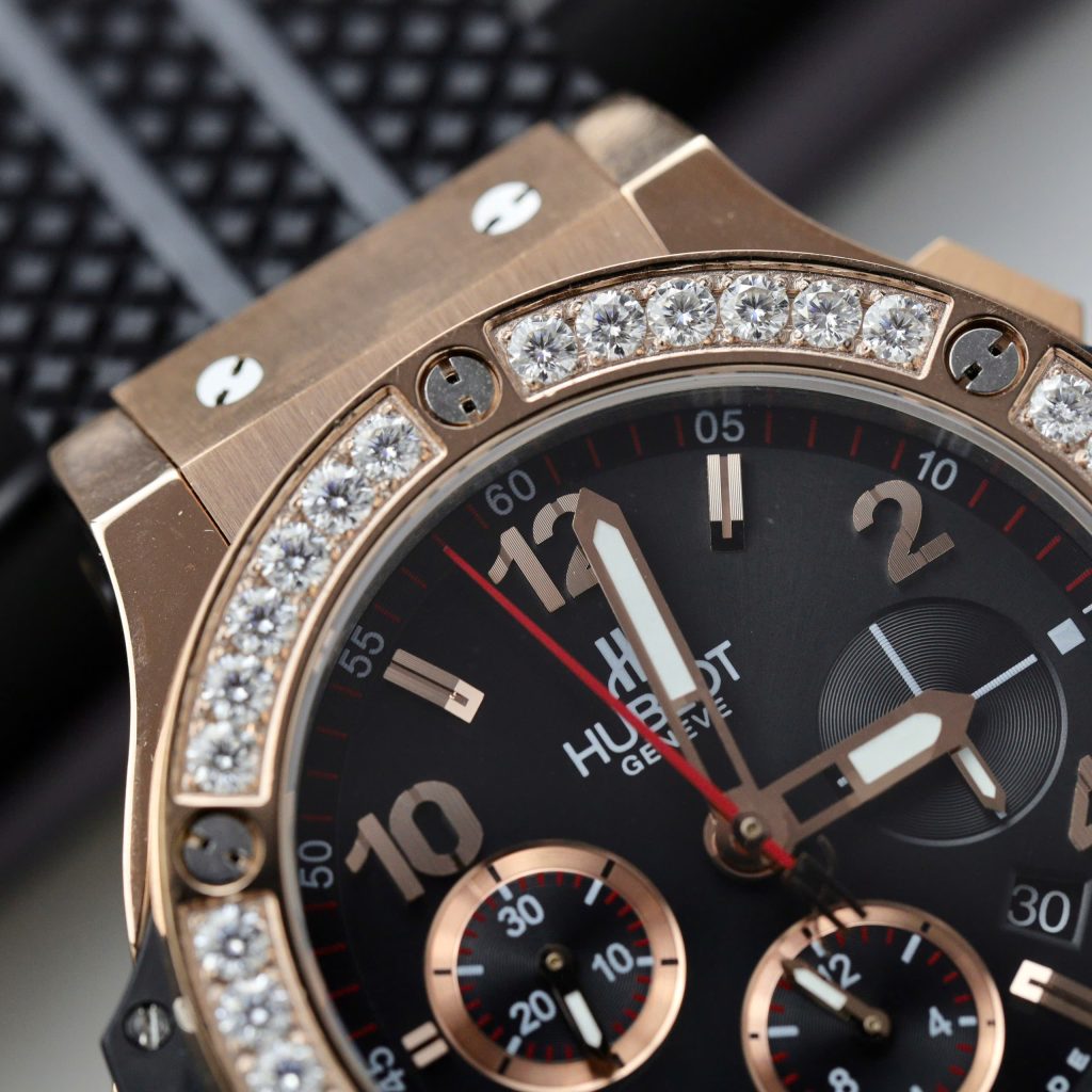 Hublot Replica Watch Big Bang Chronograph King Gold Black Dial Custom Moissanite Diamonds 44mm (2)