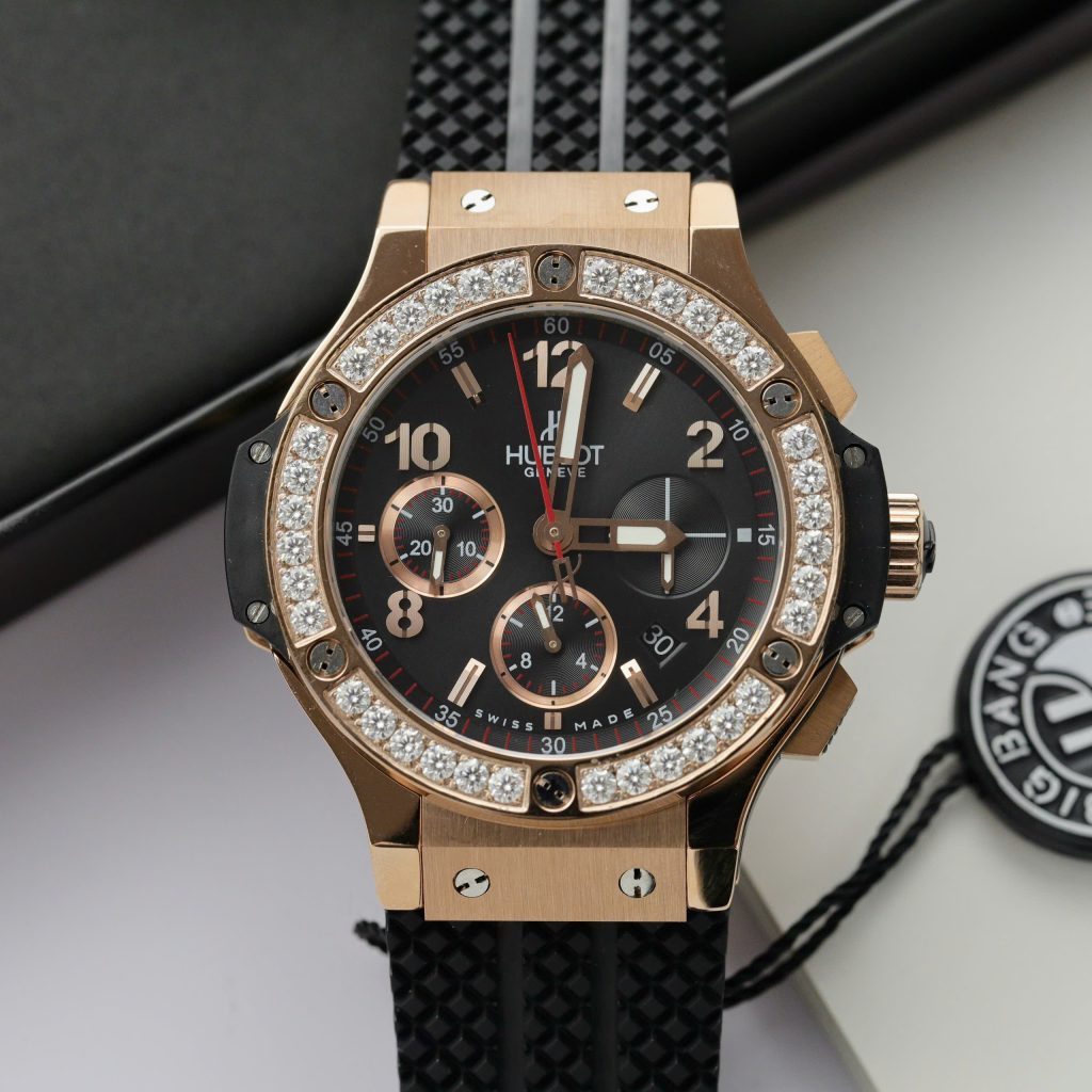 Hublot Replica Watch Big Bang Chronograph King Gold Black Dial Custom Moissanite Diamonds 44mm (2)