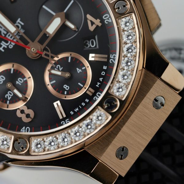 Hublot Replica Watch Big Bang Chronograph King Gold Black Dial Custom Moissanite Diamonds 44mm (2)