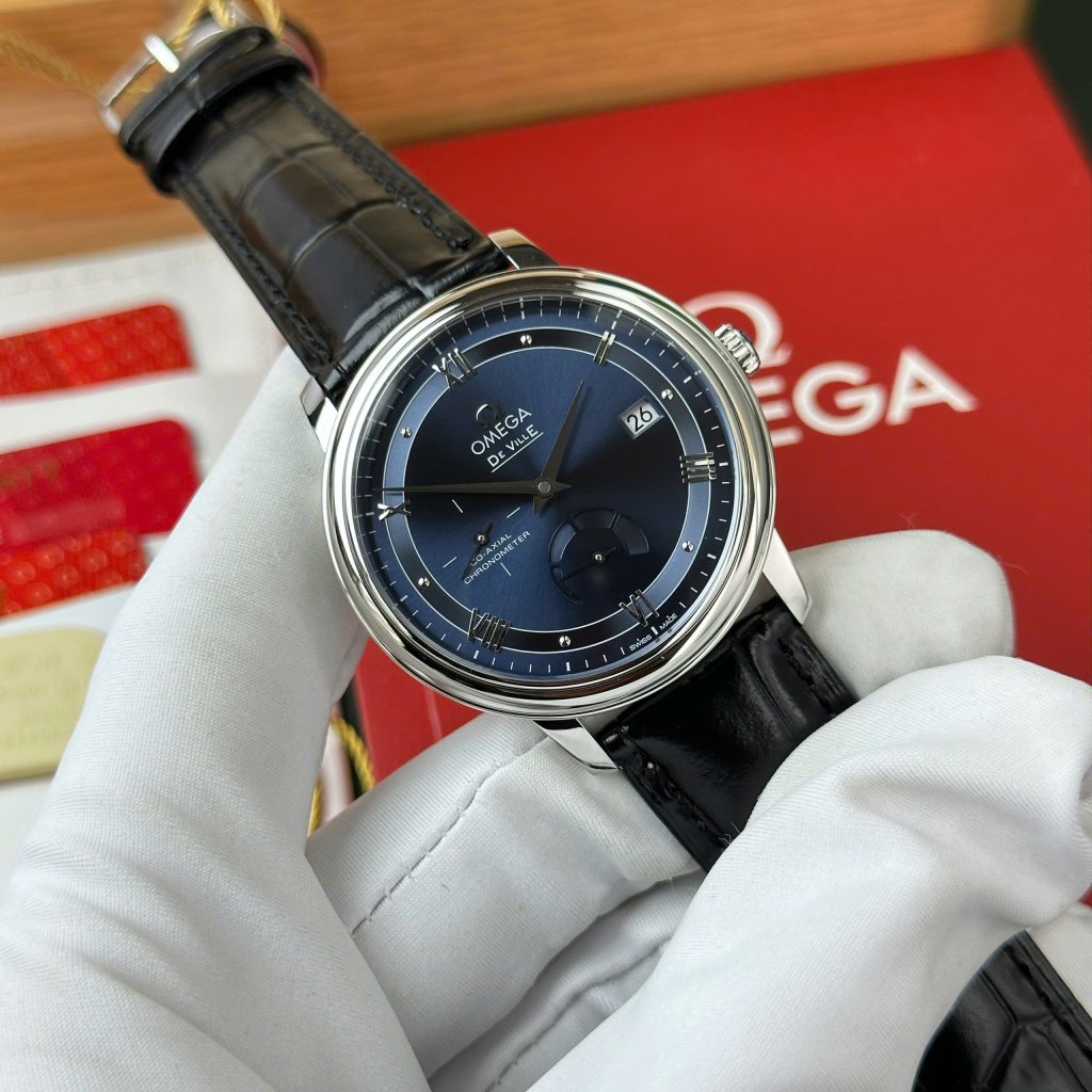 Omega De Ville Prestige Power Reserve Replica 11 Watch Blue Dial Leather Strap 39 (2)