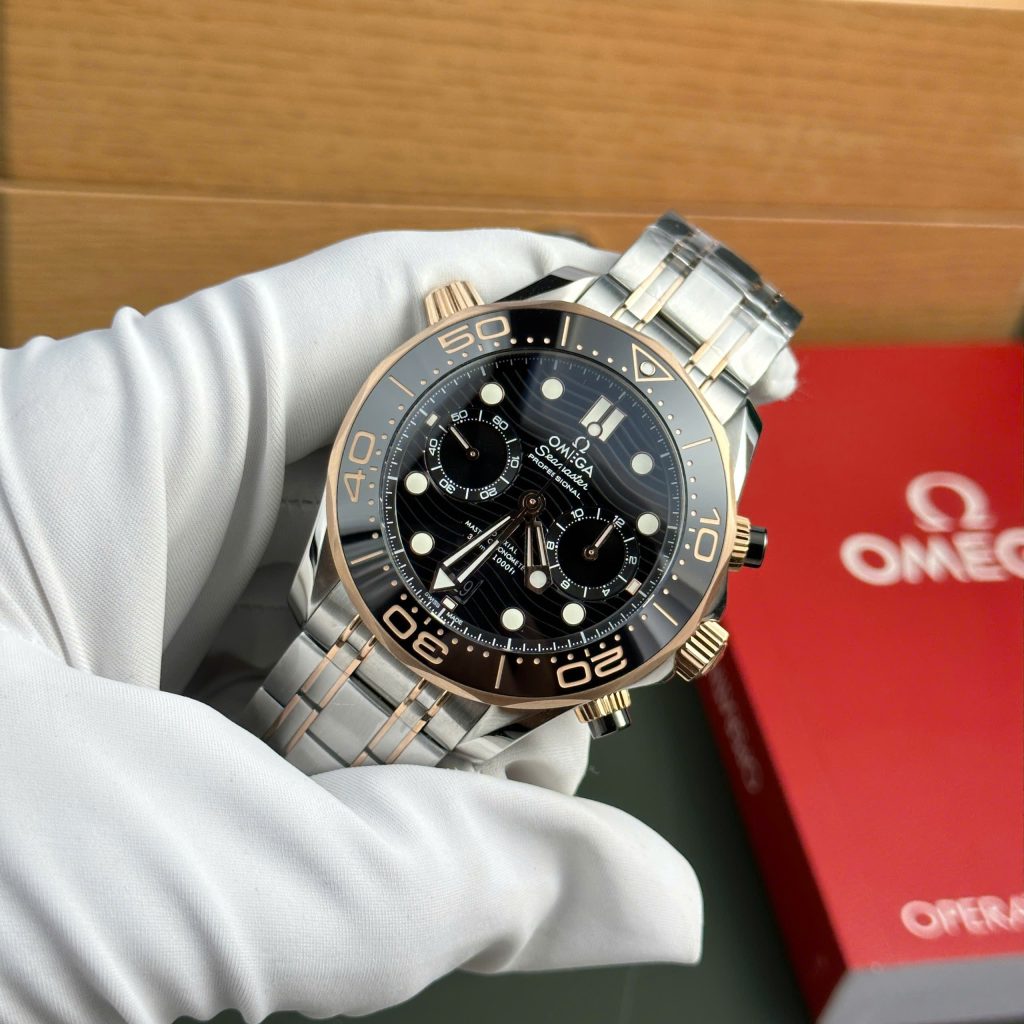 Omega Seamaster Diver 300M Chronograph Replica Watches Demi Rose Gold N1 Factory 44mm (2)