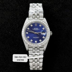 Rolex DateJust Blue Dial Replica Watch Custom Moissanite Diamonds 41mm (2)