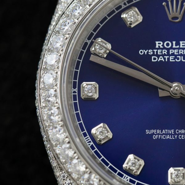 Rolex DateJust Blue Dial Replica Watch Custom Moissanite Diamonds 41mm (2)