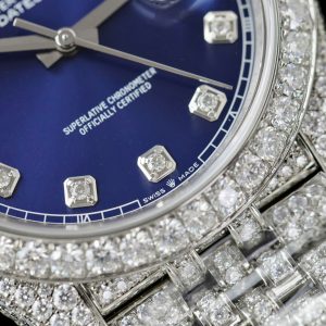 Rolex DateJust Blue Dial Replica Watch Custom Moissanite Diamonds 41mm (2)