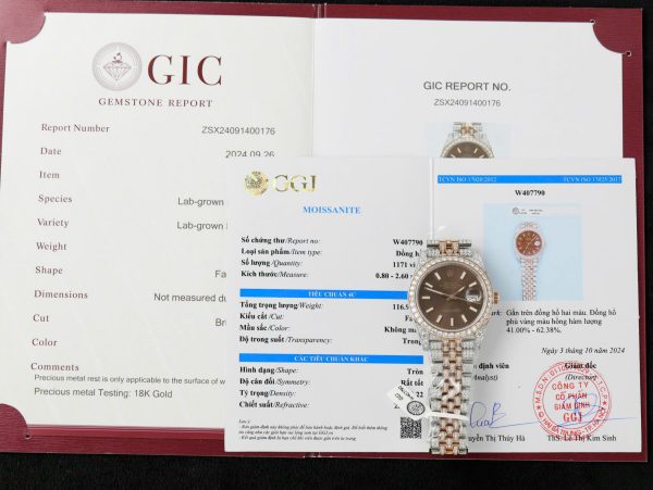 Rolex DateJust Replica Watch Dial Chocolate Custom Gold Wrapped + Moissanite Diamonds 41mm (1)